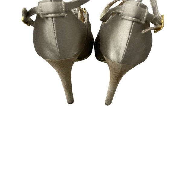 ROBERTO CAVALLI Women's Gold Satin Leather Strappy Lace Up Detail Heels Size37.5 - Picture 5 of 11